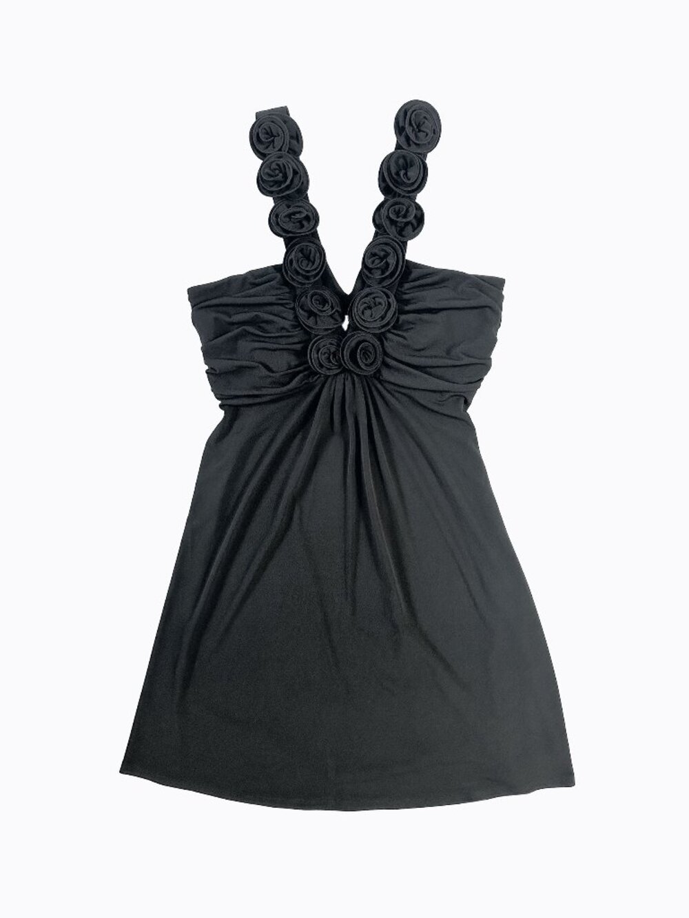 Laundry by Design Black Babydoll Halter Dress 6 Y2K 3D Rose Applique Cocktail